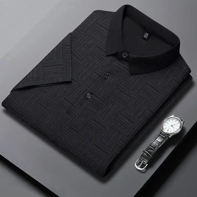 2024 Men's Printed Business Casual Short Sleeve Polo Shirt Breathable Comfortable Top For Summer