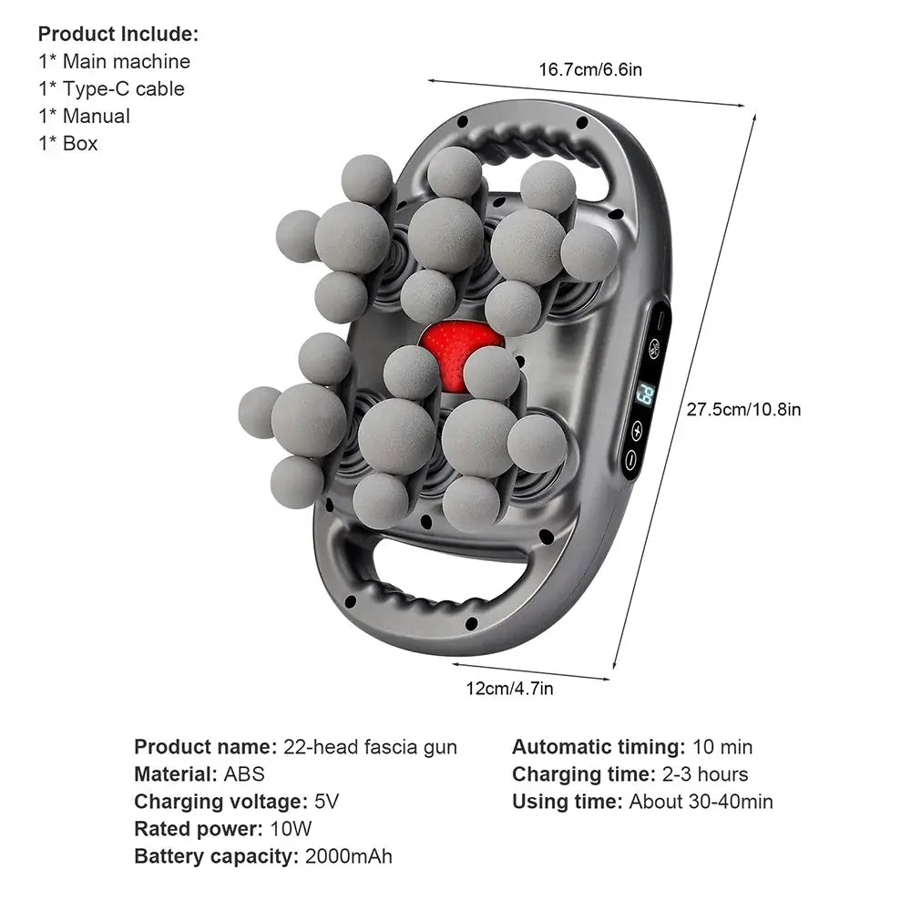 Simples Market 42-head fascia gun massager, gray ABS body with 42 massage heads and digital display