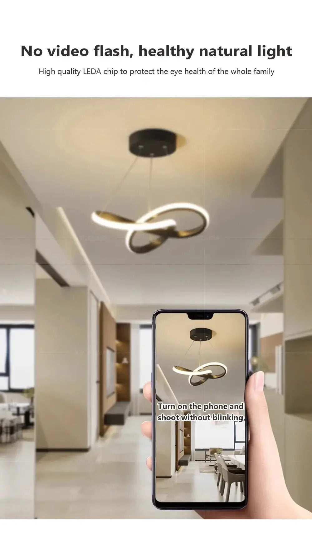 Nordic LED ceiling pendant lamp with double-loop infinity design and black canopy