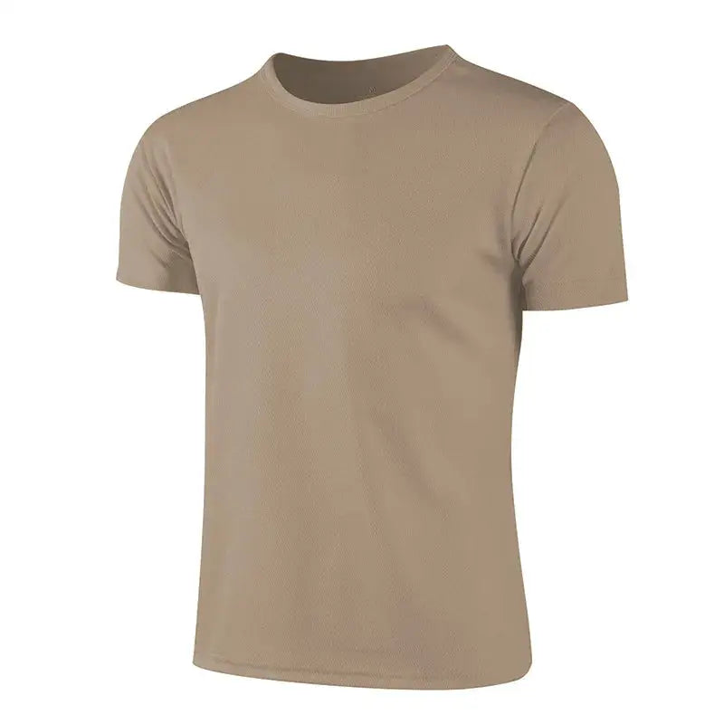 Men's beige short-sleeve T-shirt for running and gym workouts