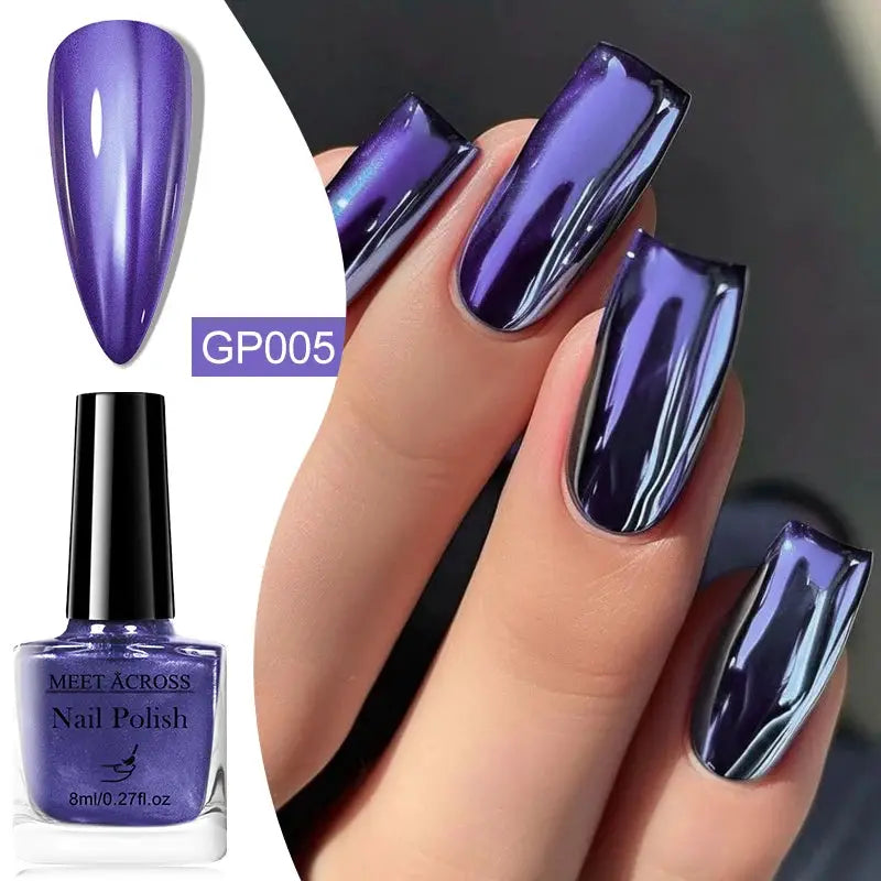 NovaGlow Metallic Nail Polish Mirror Effect 8ml Fast Drying Long Lasting No Lamp Cure Professional Salon Quality