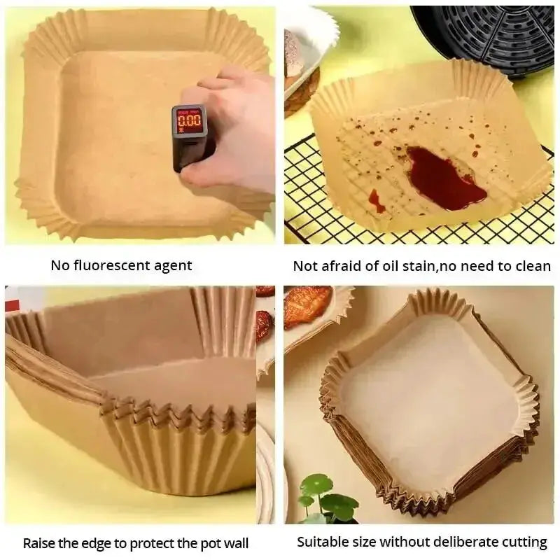 50 Pack Air Fryer Disposable Nonstick Round Parchment Paper Liners For Easy Cleanup