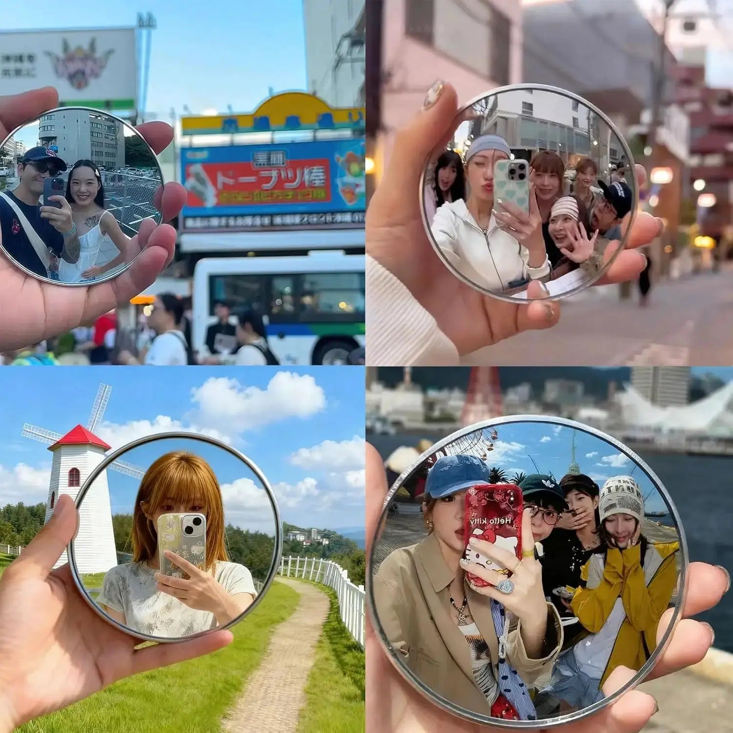 Simples Market travel handheld selfie mirror, silver round convex reflector for photography