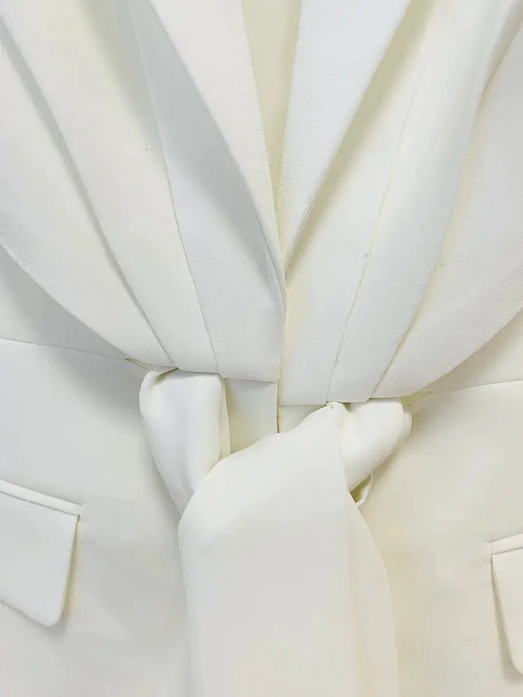 White blazer with waist knot belt, part of a 2-piece suit set