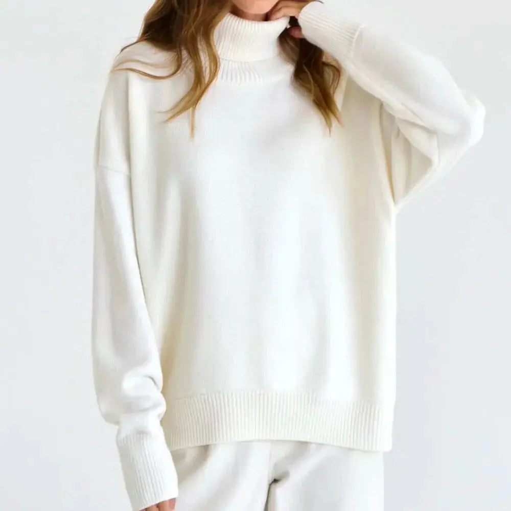 CozyCore Women Autumn Winter Fleece Thickened Warm Turtleneck Sweater Slim Fit Roll Neck Flattering Silhouette