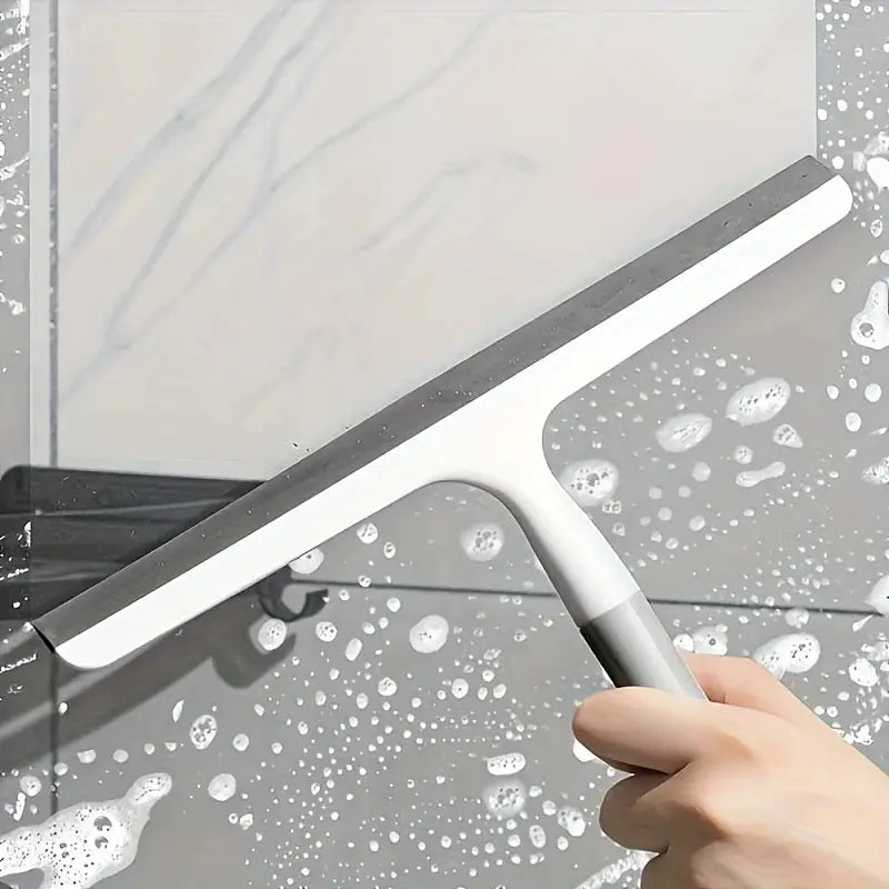 Simples Market silicone shower scraper squeegee; white/gray handle, bathroom glass cleaning tool