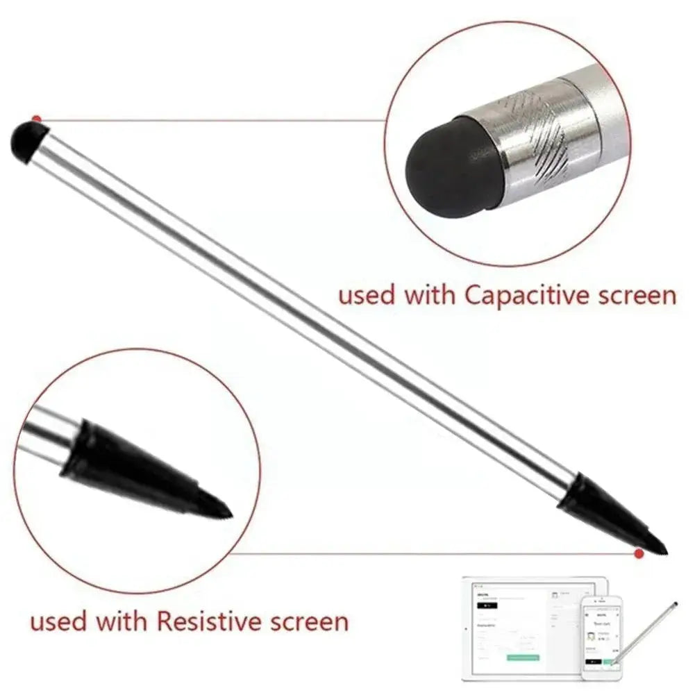 Simples Market universal dual-use stylus pen, silver metal body with black tip, for capacitive and resistive screens