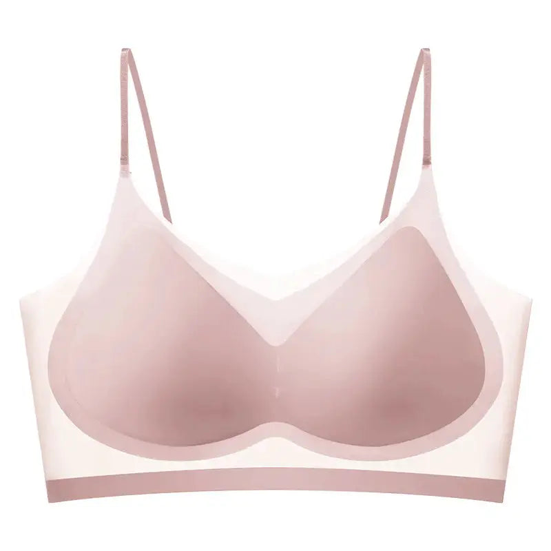 Ultra-thin breathable ice-silk top bra, pale pink, seamless back, adjustable straps