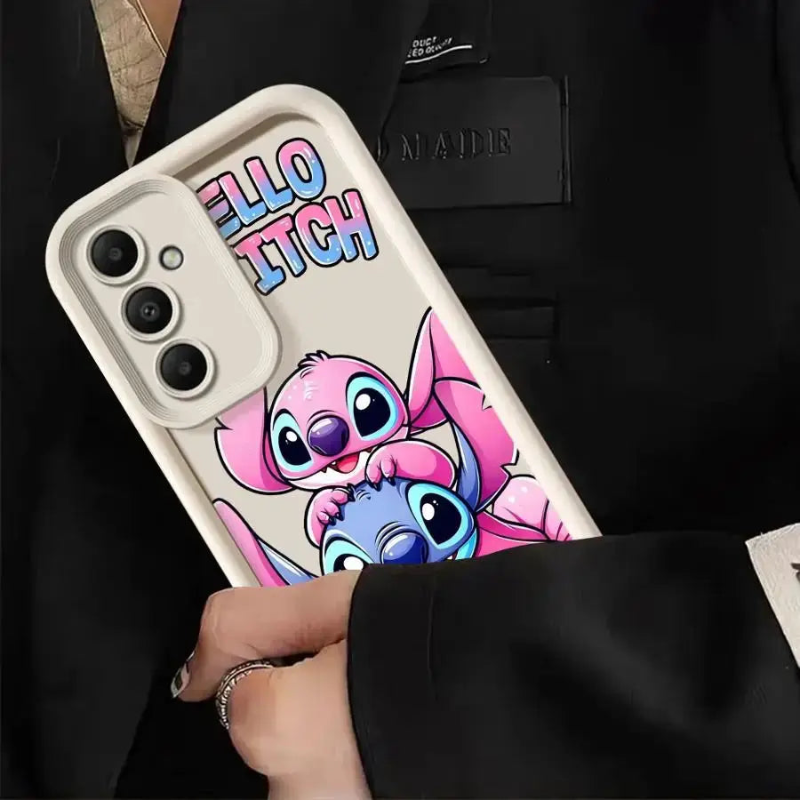 Disney Stitch soft cover phone case for Samsung Galaxy A-series, cream color with Stitch artwork.