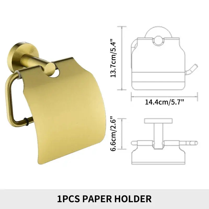 Brushed gold paper holder, wall-mounted bathroom accessory by Simples Market