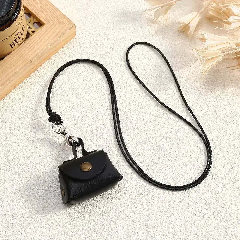 Lats Retro Cute Small Leather Bag Necklace For Women Long Rope Chain Jewelry Gift