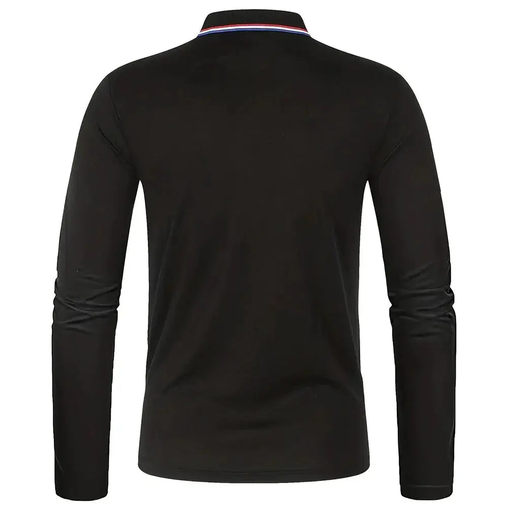 Men's black long-sleeve polo shirt with striped collar by Simples Market