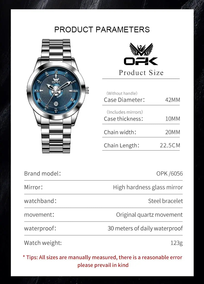Men's stainless steel watch with blue dial, OPK 6056, by Simples Market