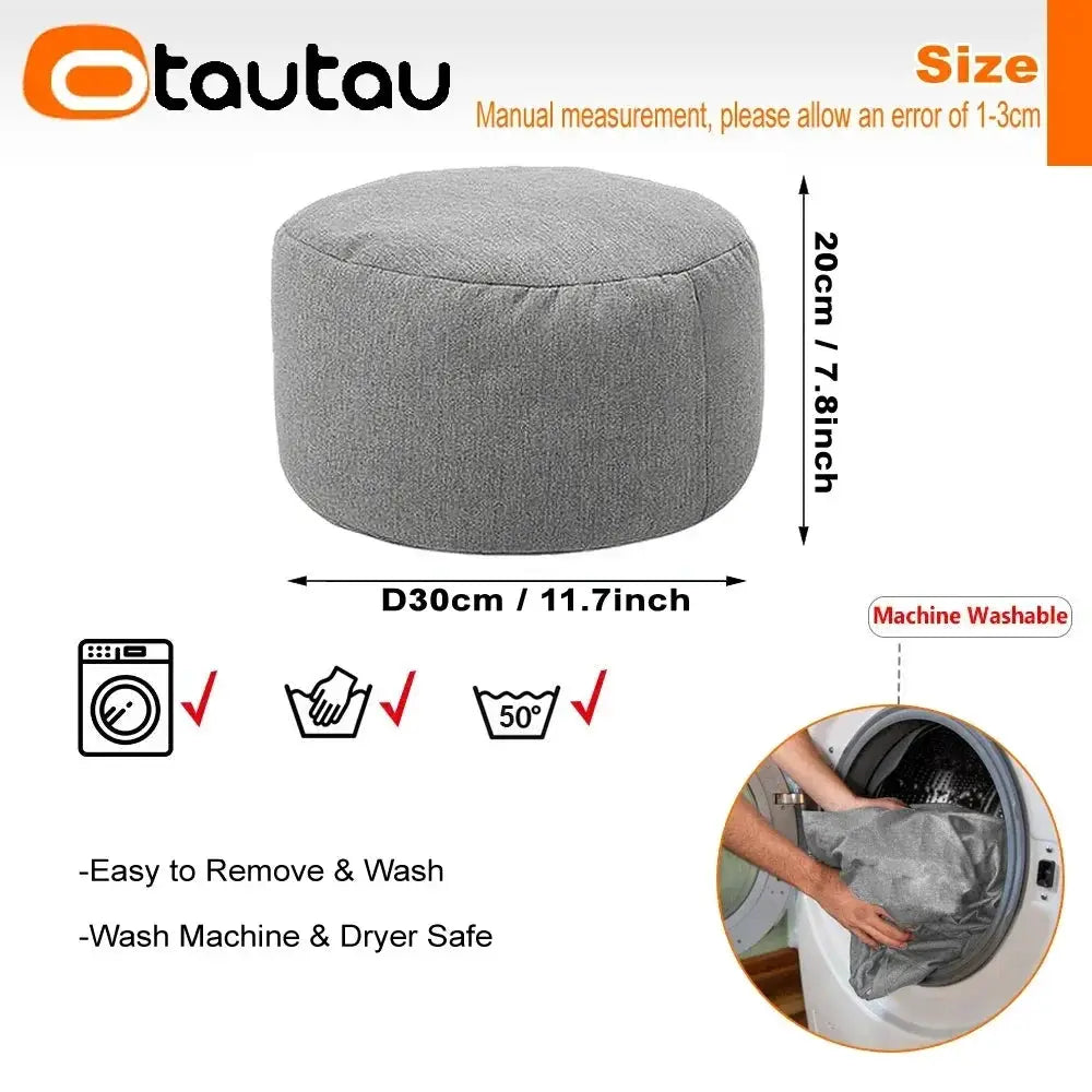 OTAUTAU linen round bean bag chair by Simples Market, grey, 30 cm diameter and 20 cm height, machine washable