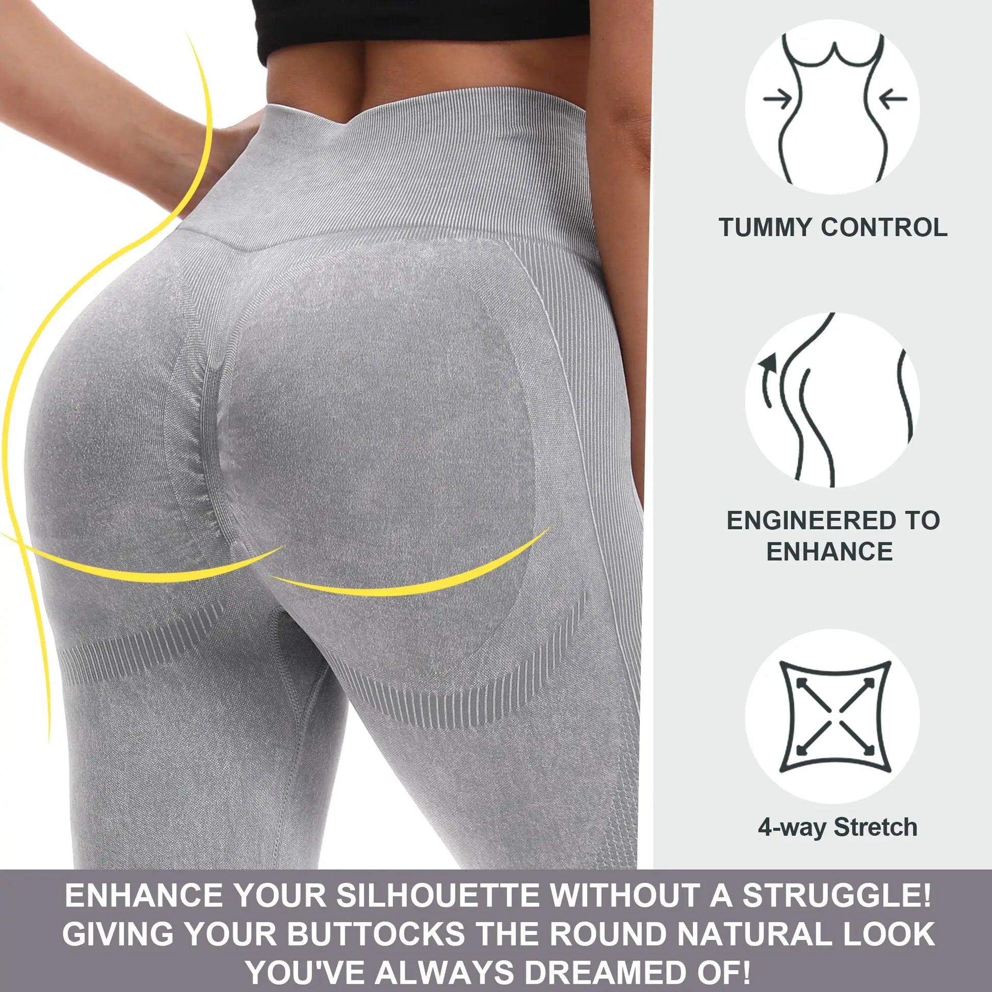 2-pack women's high-waisted seamless grey yoga leggings with butt lift and tummy control