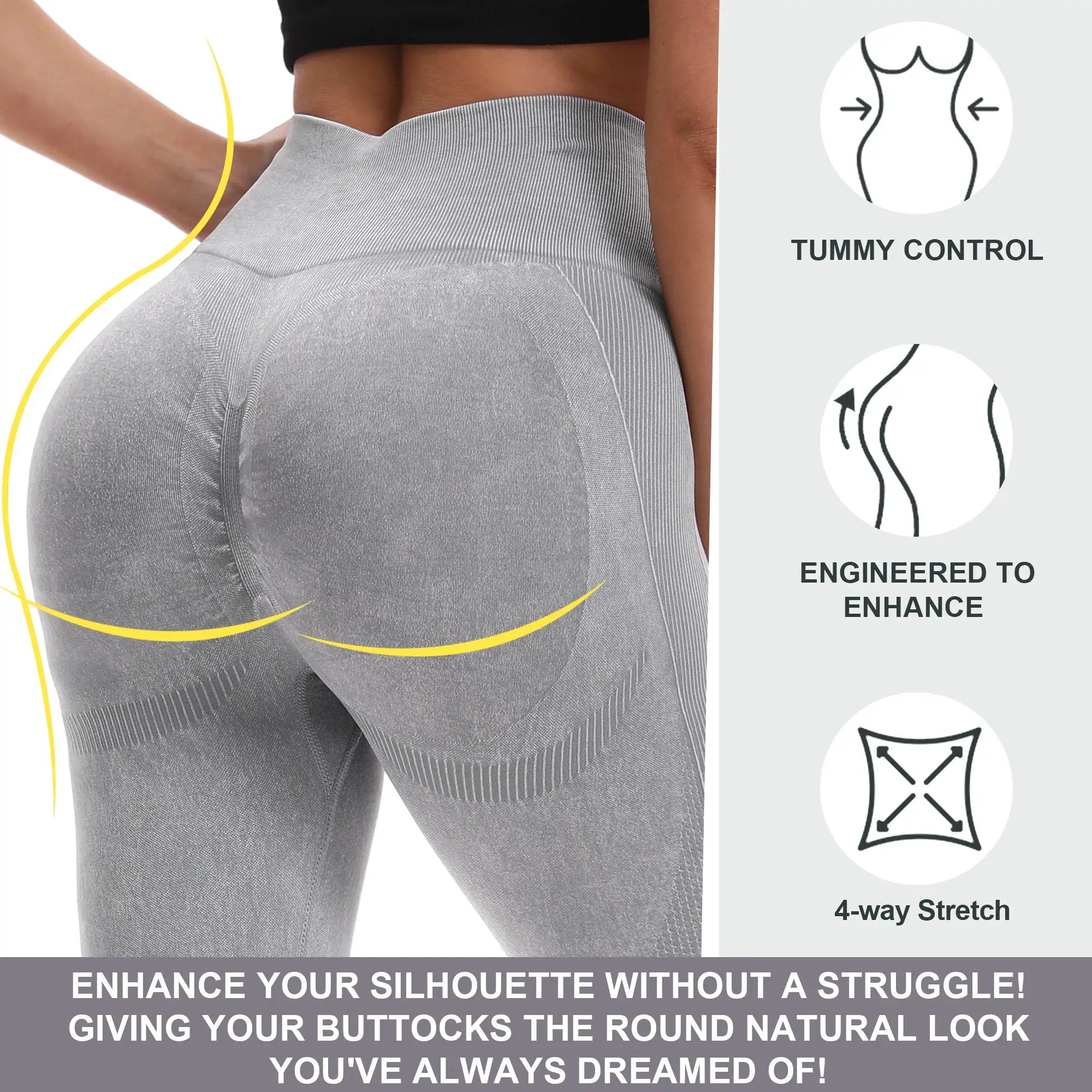 2-pack women's high-waisted seamless grey yoga leggings with butt lift and tummy control