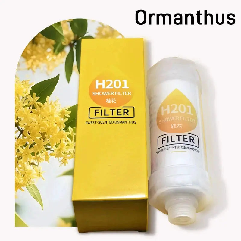 H201 shower filter two-piece set with yellow box and white bottle, sweet-scented Osmanthus