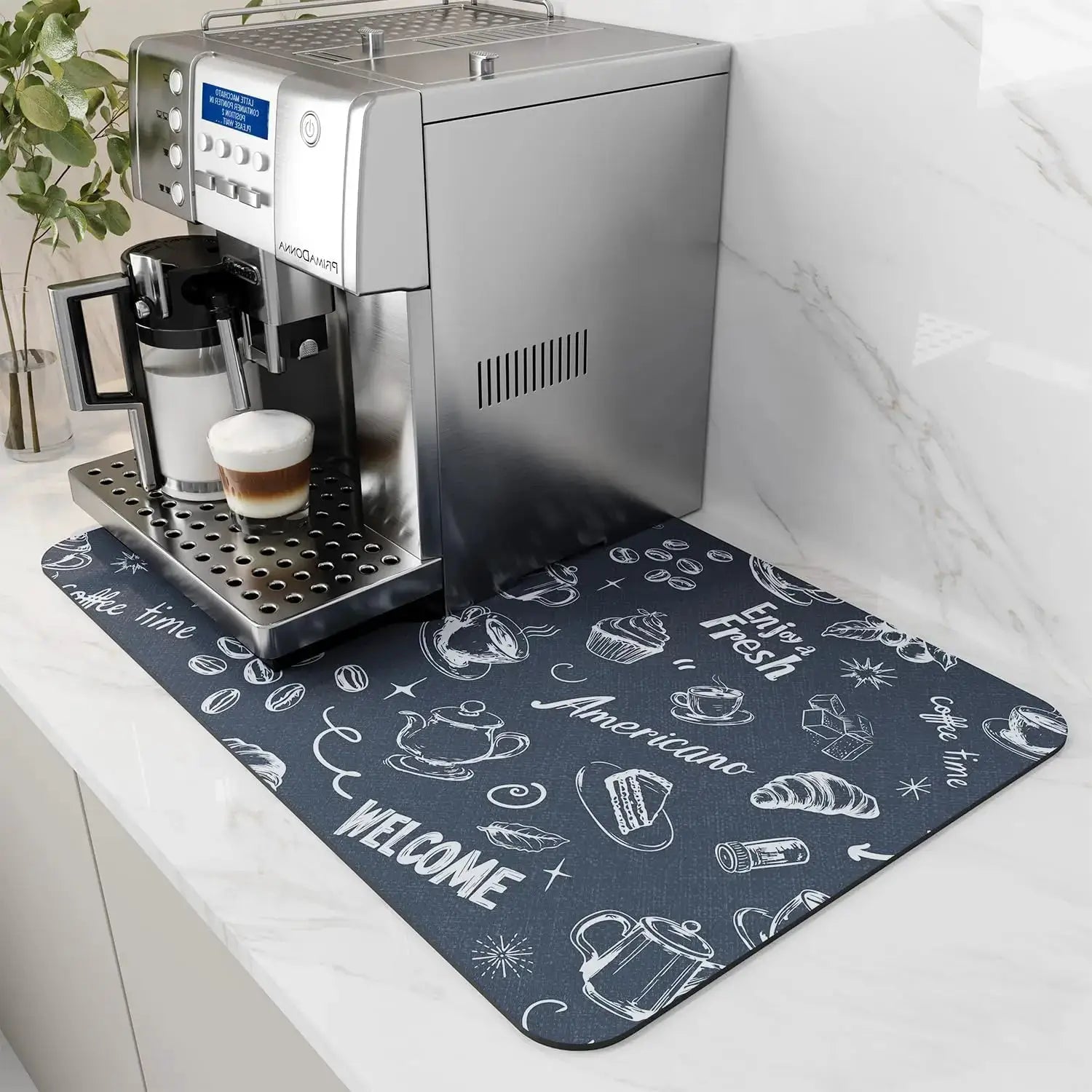 Coffee Machine Mat With Rubber Backing Water Absorbent Dish Drying Pad For Kitchen Worktop Drainage And Home Decor