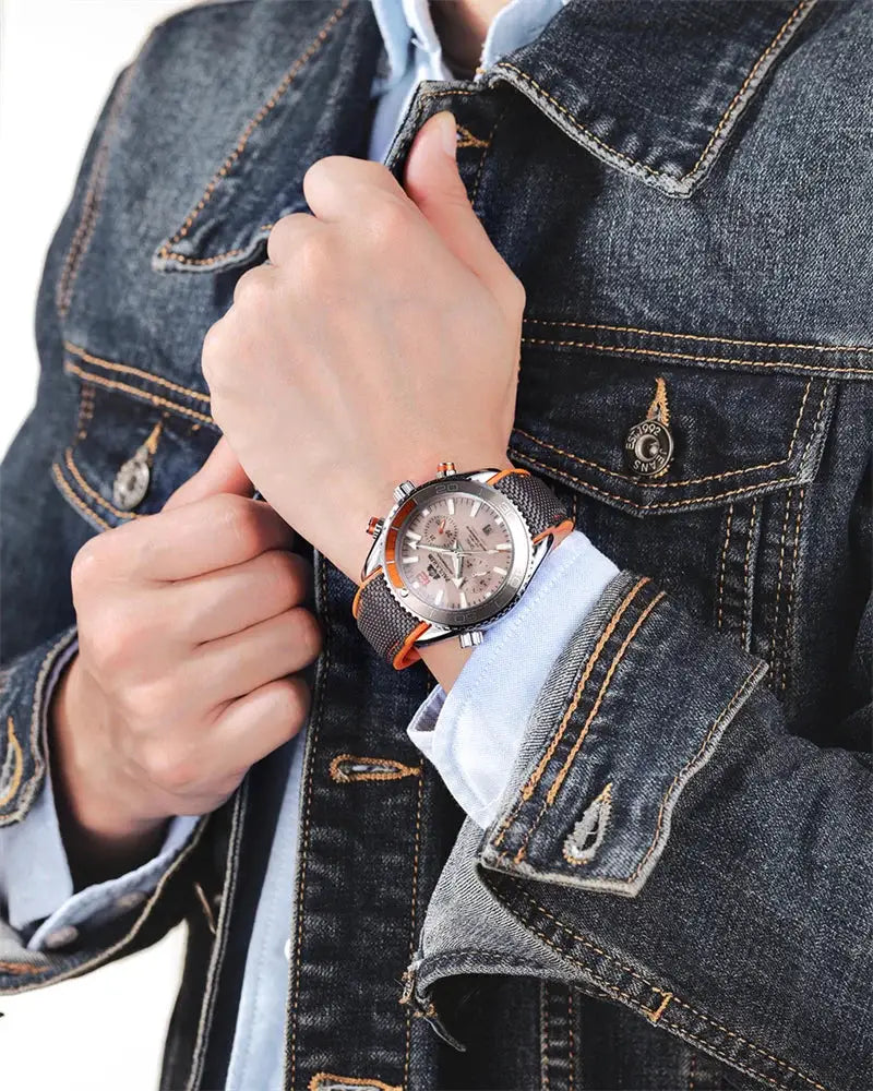PAULAREIS P luxury men's automatic watch with orange-accent rubber strap, waterproof