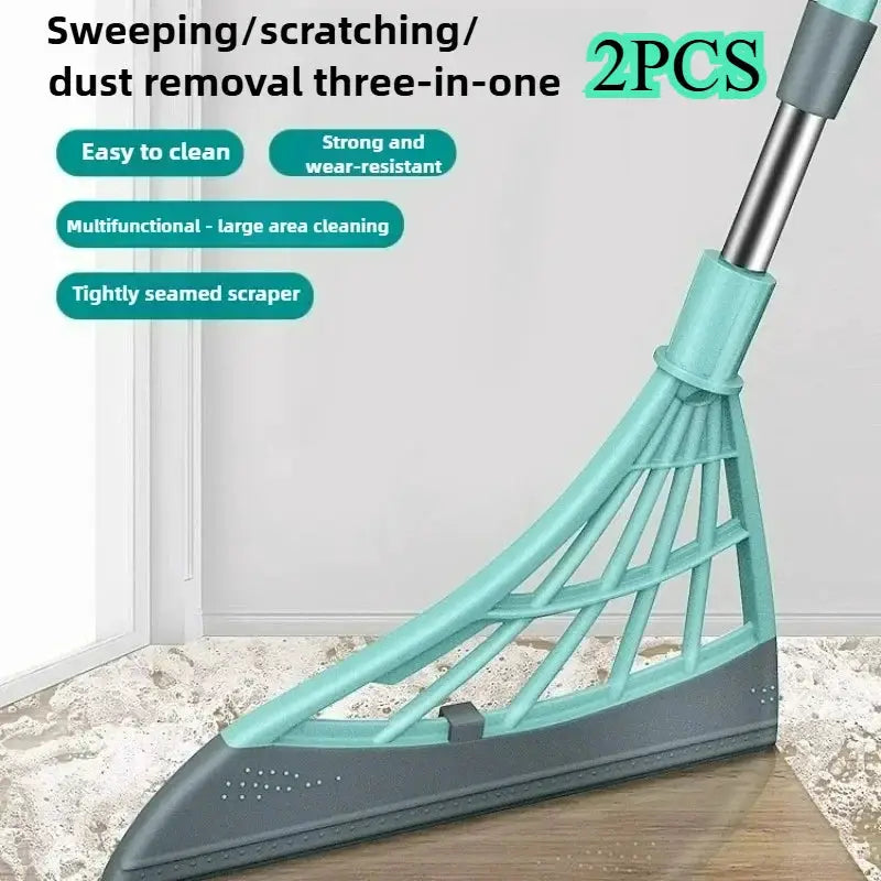 Teal triangular floor mop head with lattice frame and metal handle for corner cleaning