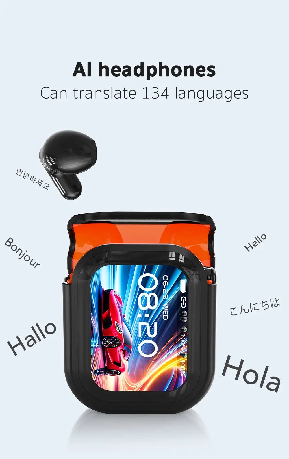 Translator HTC NE20 wireless Bluetooth earphones, black, IPX4 waterproof, long battery life.