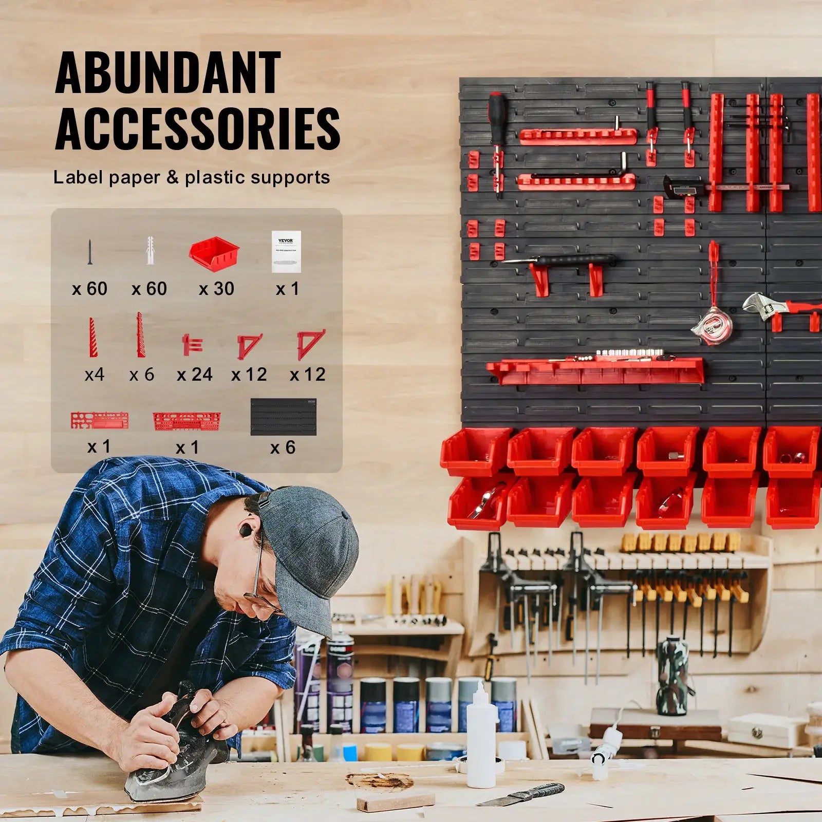SucceBuy 30 Bin Wall Mounted Storage Bins Rack Organizer For Garage With Wall Panels Hooks For Screws Nails