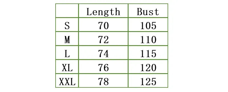 Mens polo shirt size chart showing Length and Bust for S to XXL