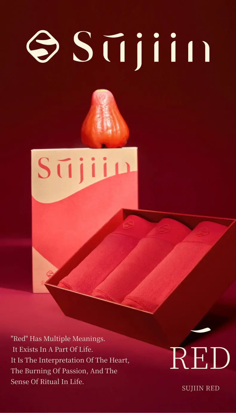 SUJIIN 3-pack red seamless women's underwear displayed in an open box with three folded briefs