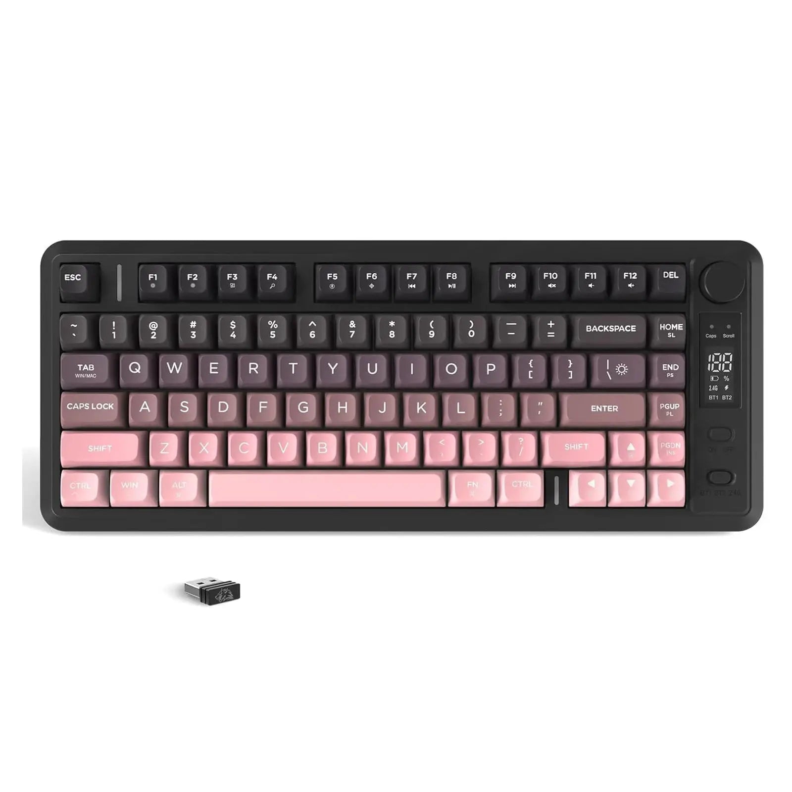 ATTACK SHARK M75 wireless membrane gaming keyboard with knob and OLED display, rainbow gradient PBT keycaps
