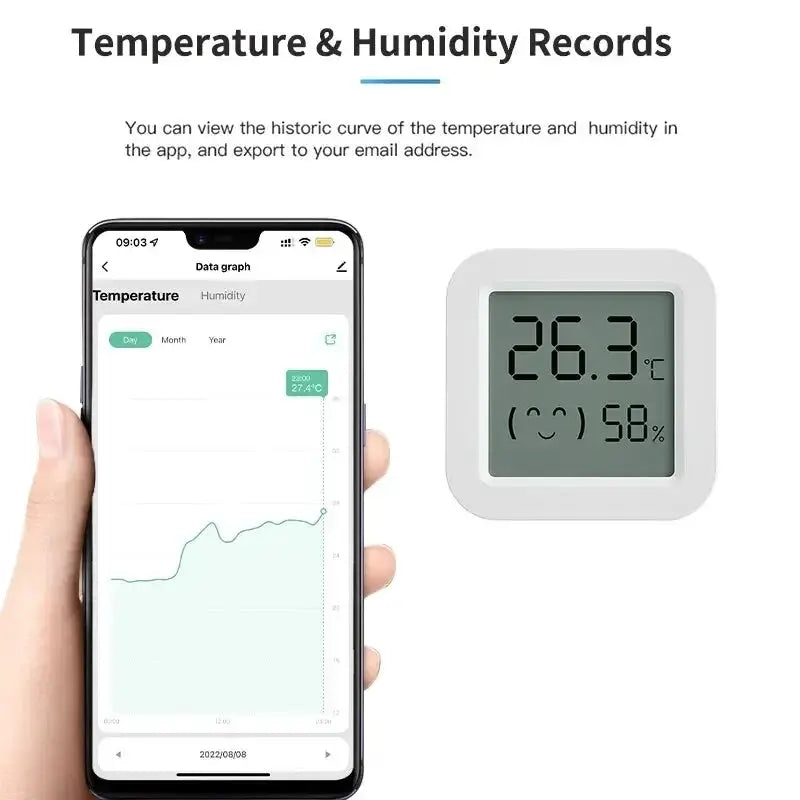 Zigbee Temperature Humidity Sensor by Simples Market with LCD display, Tuya Alexa compatible, mobile app data