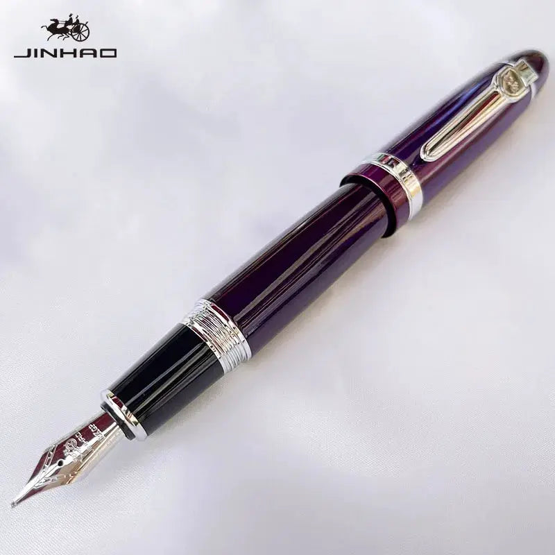 Jinhao 159 fountain pen with silver trim, purple body, calligraphy nib, converter included