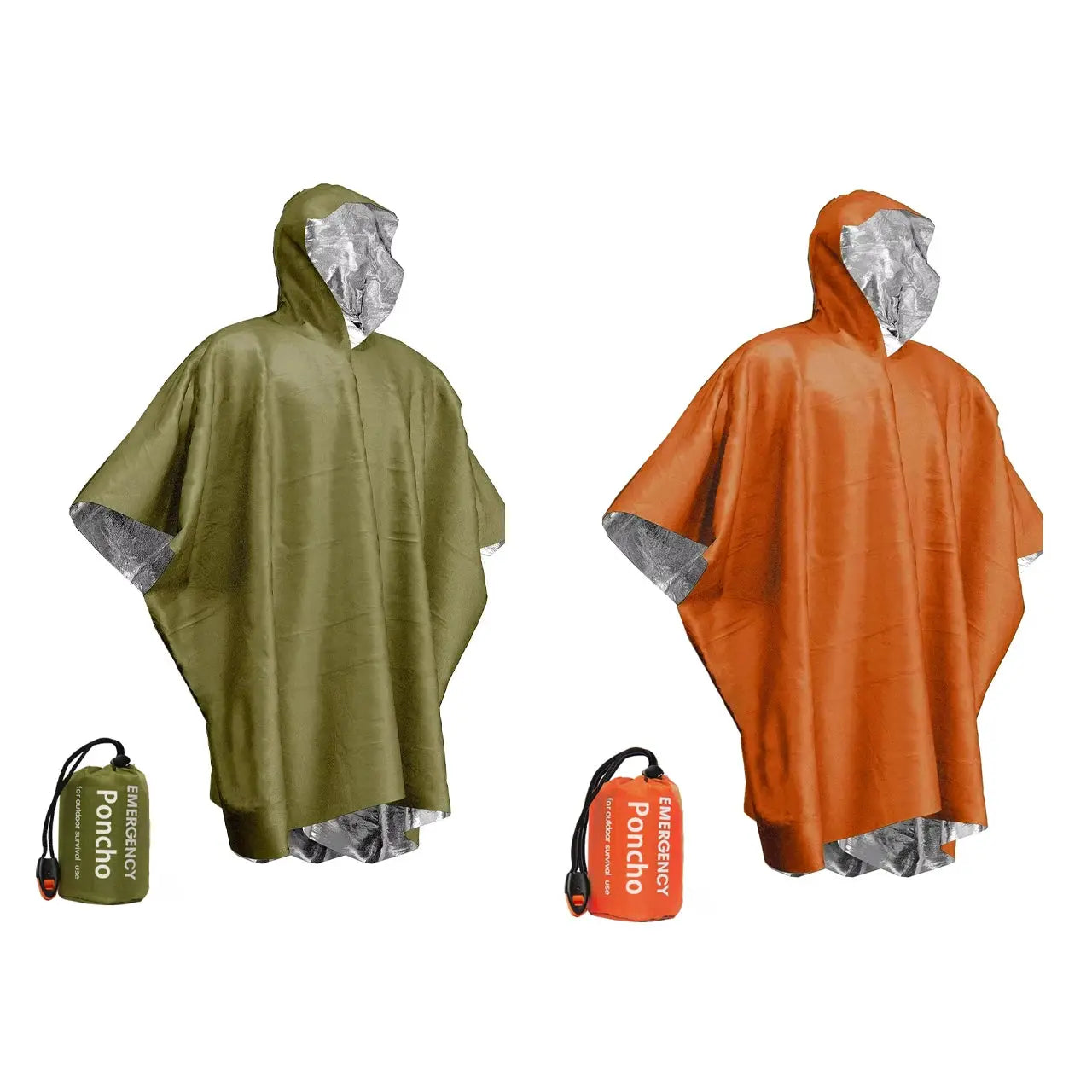 Emergency Waterproof Poncho With Aluminum Film Disposable Thermal Blanket For Camping Survival Gear And Rain Protection