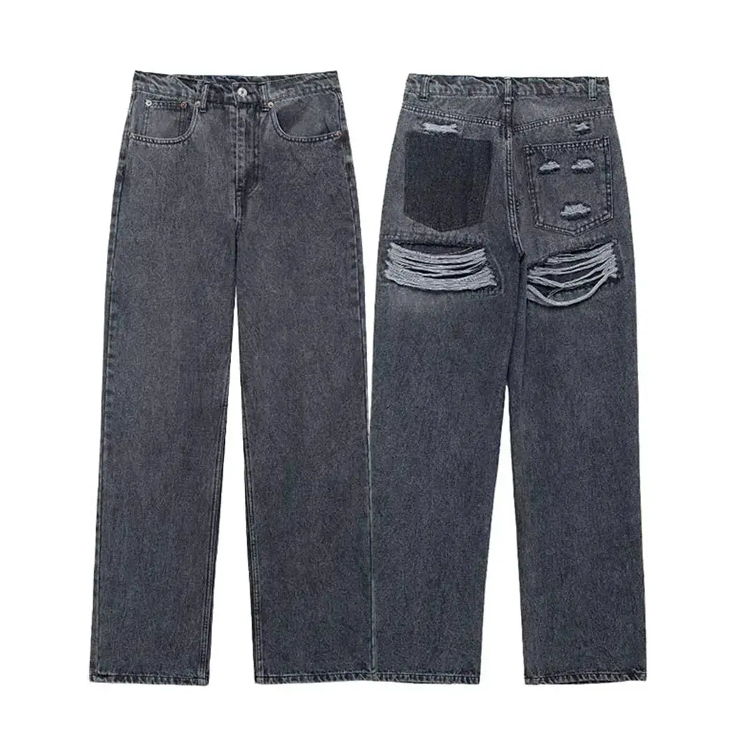 HH 2024 Womens Distressed Patchwork Denim Jeans High Waist Ripped
