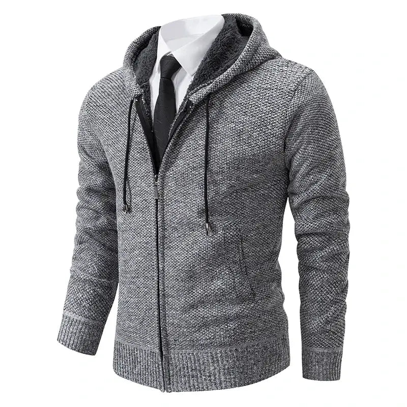 Mens Autumn Winter Solid Color Casual Sports Coat Stand Collar Fleece Lined Zipper Cardigan Warm