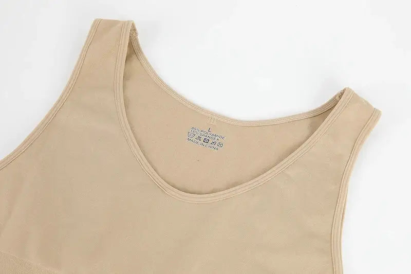 Men's shapewear bodysuit, beige sleeveless full-body compression undershirt