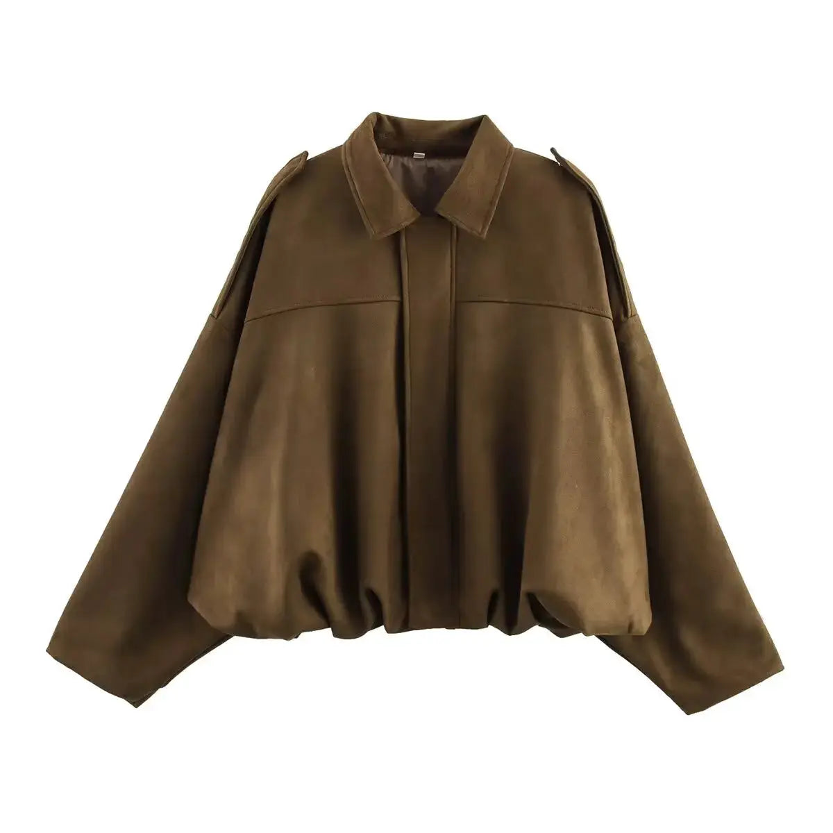 Duoperi Womens 2025 Solid Bomber Jacket Lapel Collar Long Sleeves Casual Chic Elegance For Autumn Winter