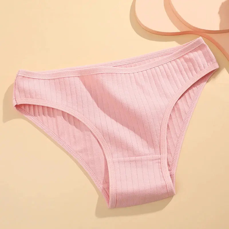 Women's pink striped cotton panties, soft stretchy briefs.