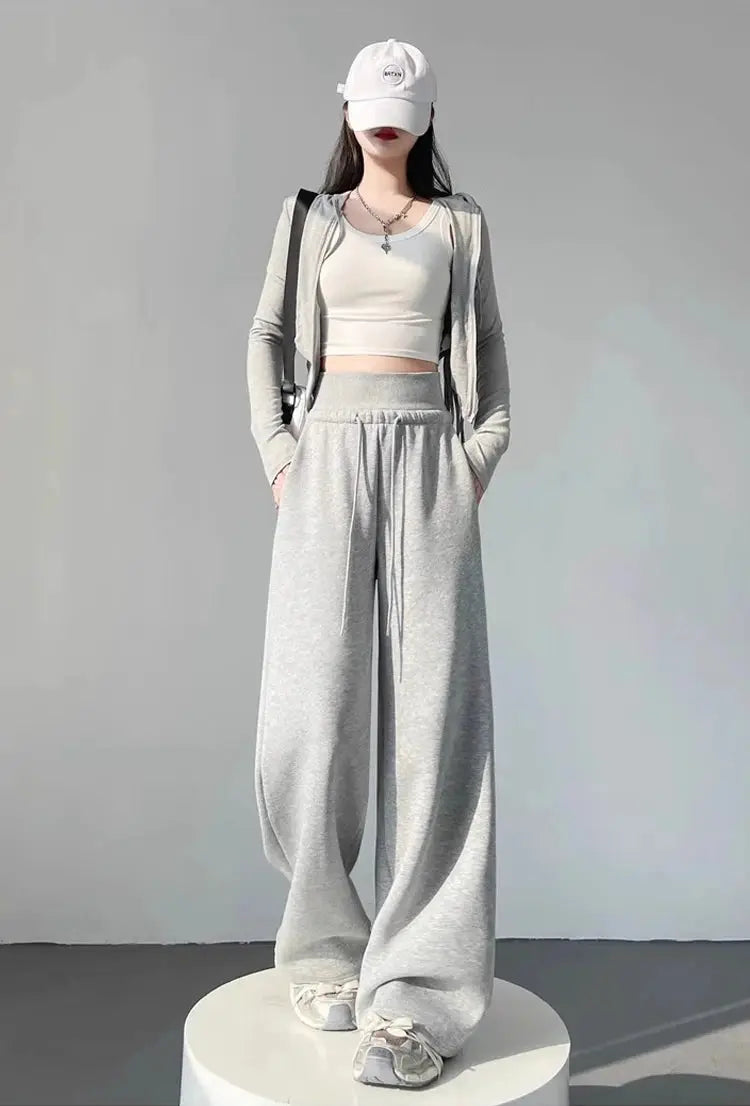 BrandFlex Womens Gray Sports High Waist Wide Leg Pants All Season Comfort Breathable Cotton Polyester Blend