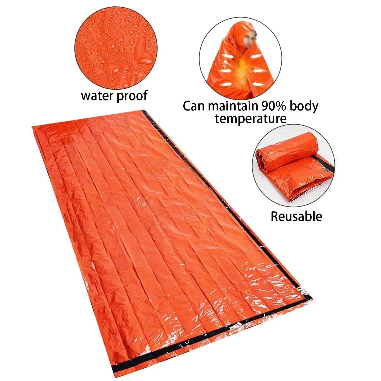 Portable Waterproof Emergency Survival Sleeping Bag Mylar Thermal Blanket Hiking Outdoor EDC First Aid Rescue Kit