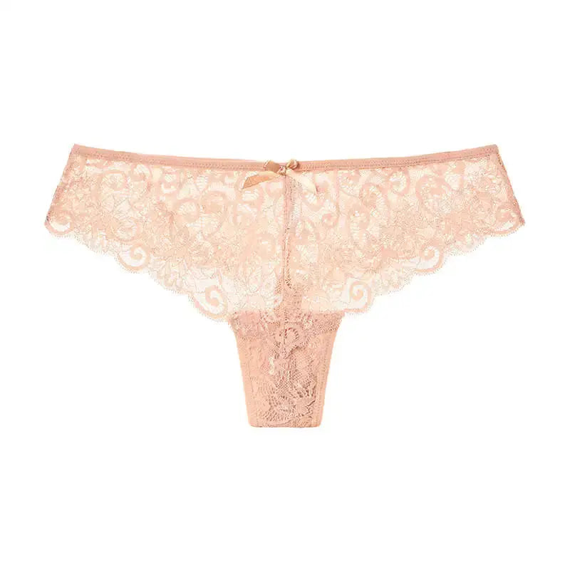 LaceLuxe Women Breathable Lace Panties Briefs Comfortable Nylon Spandex Blend With Hollow Bowknot Design