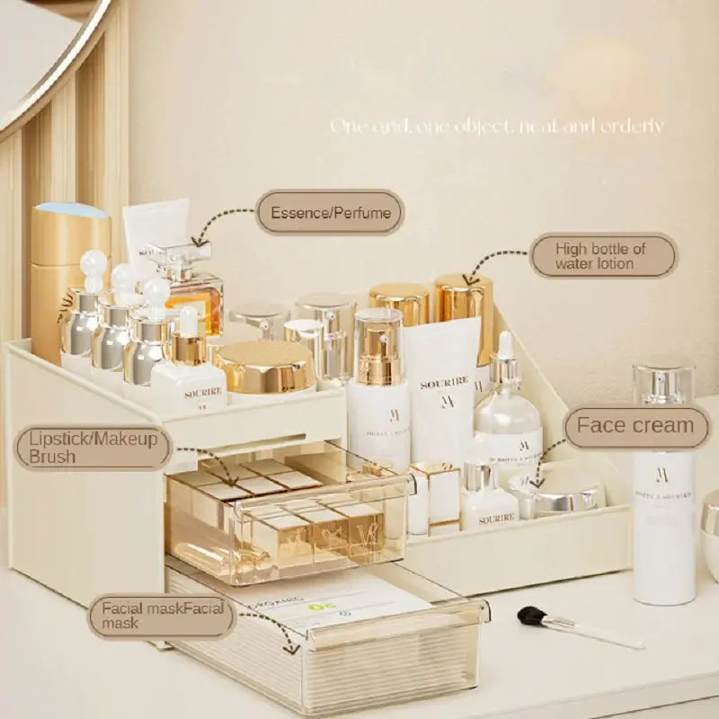 NovaCasa Transparent Drawer Makeup Box for Dorms, Clear View Cosmetic Organizer for Desk and Dressing Table