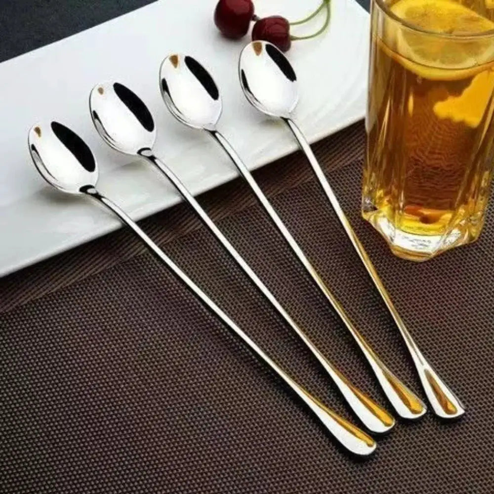 Six Piece Long Handled Stainless Steel Spoon Set Coffee Ice Thickened Design Pointed Stirring Spoons With Round Tips
