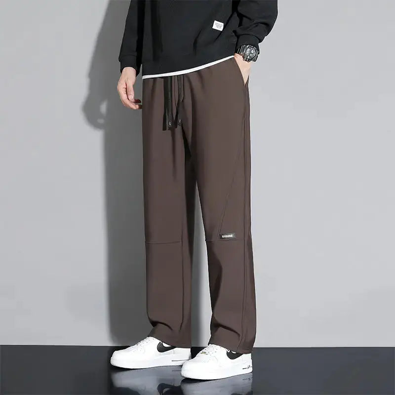 10XL casual men's straight loose jogger pants in brown with elastic waist and drawstring Simples Market
