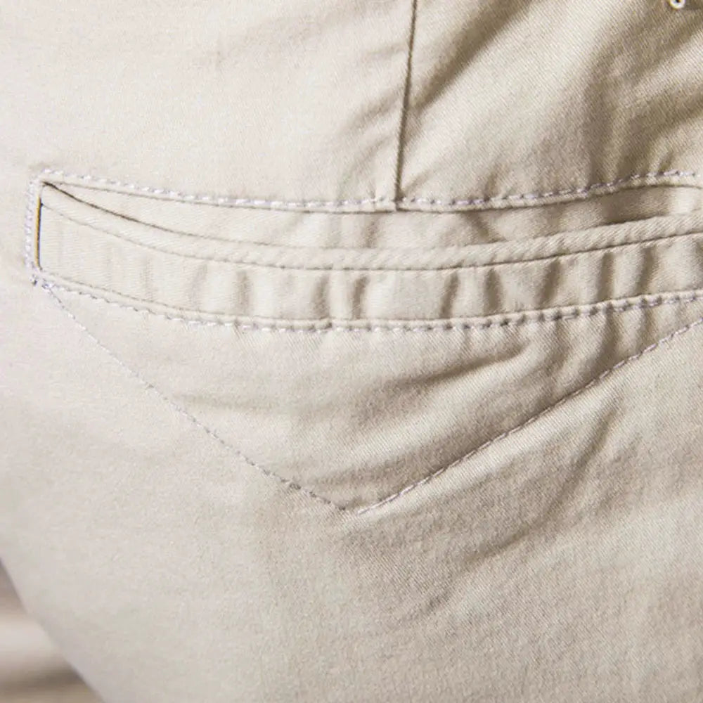 AIOPESON men's 100% cotton solid beige shorts with back pocket and elastic waist