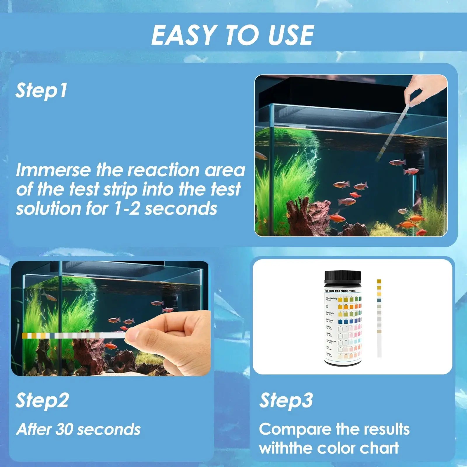 100 Pcs 9 In 1 Aquarium Test Kit With Water Quality Monitor And Ph Test Strips For Freshwater Saltwater Tanks
