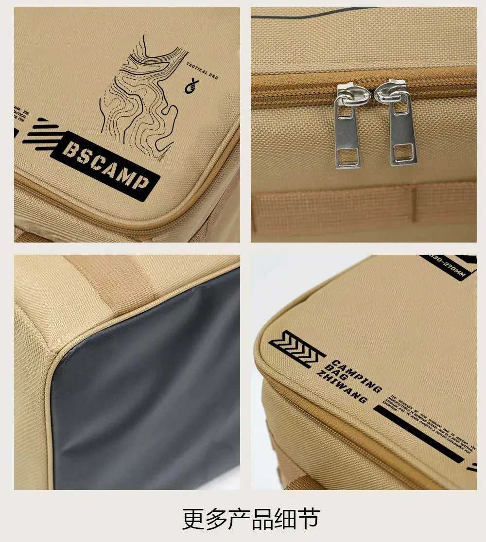 30–42L tactical camping storage bag, insulated and waterproof beige fabric for picnic gear.