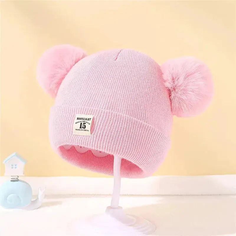 Autumn Winter Baby Beanie Hat With Pom Pom Knit Hat Solid Color For Boys And Girls 0 To 3 Years