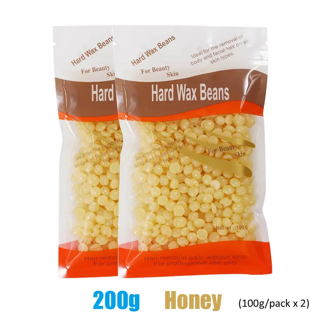 Hard Wax Beans Honey 200g by Simples Market, two bags with yellow beads for hair removal.