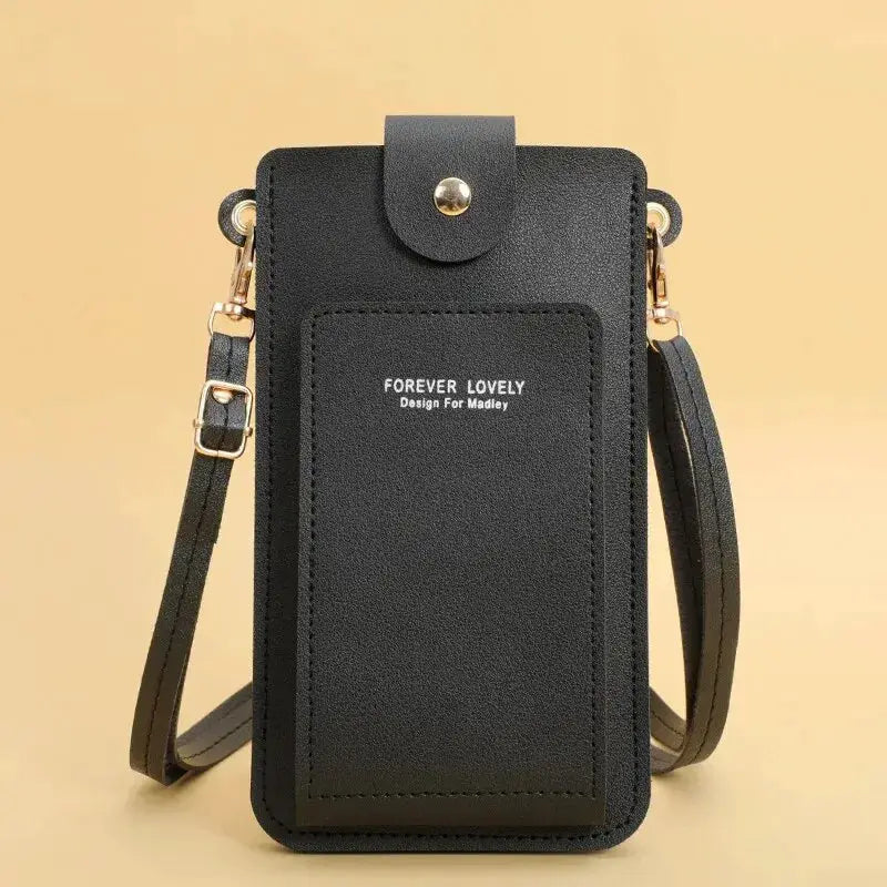 Forever Lovely black soft-leather crossbody phone wallet bag with detachable strap and gold-tone hardware