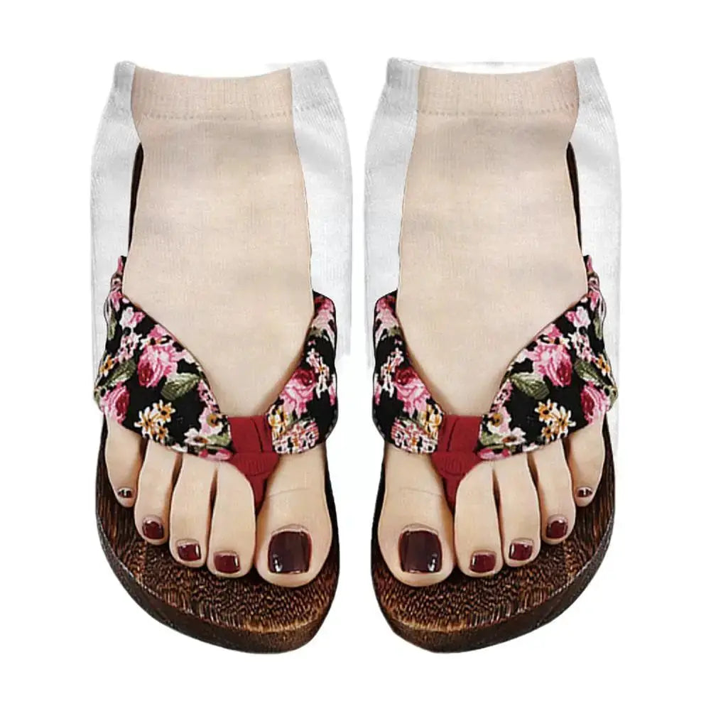 Women 3D Printed Pattern Flip Flop Socks Low Cut Ankle Socks Novelty Hosiery Gift Pair